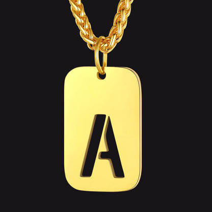 Personalized Hollow Letter Initial Dog Tag Pendant Necklace for