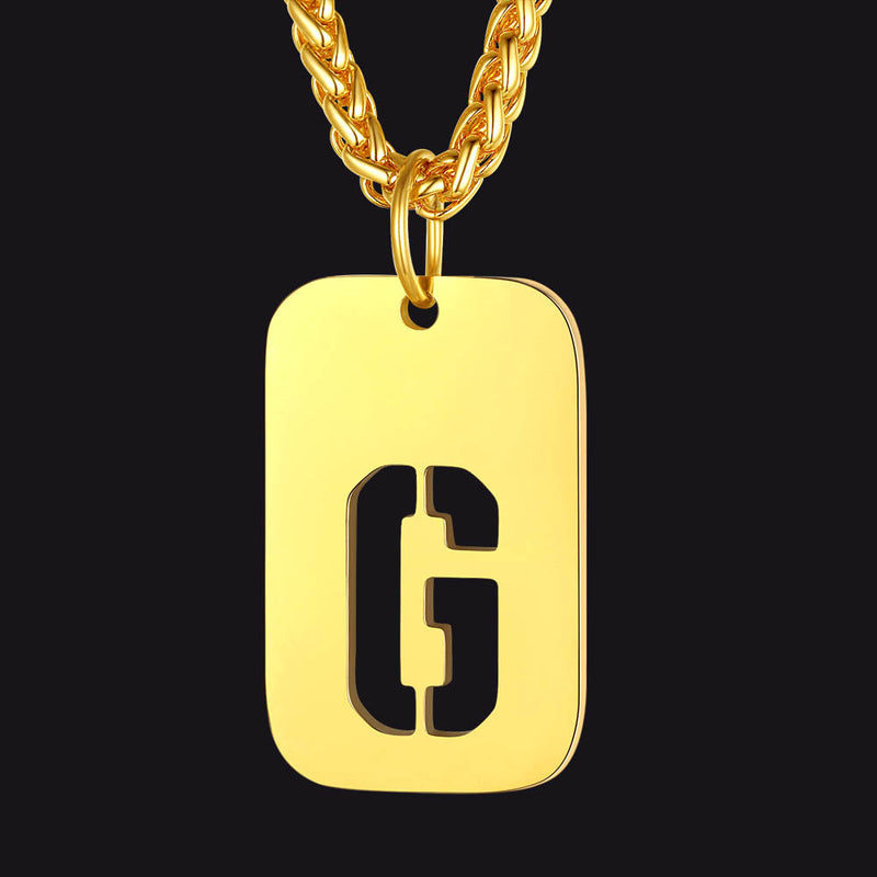 Personalized Hollow Letter Initial Dog Tag Pendant Necklace for