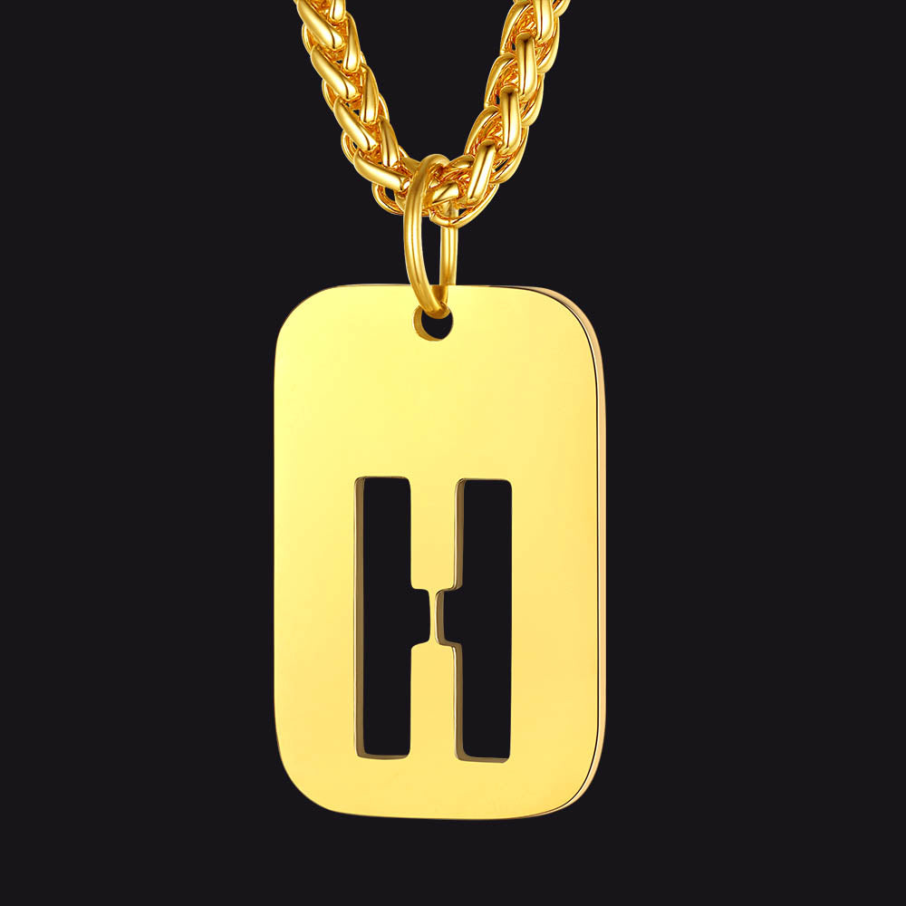 Personalized Hollow Letter Initial Dog Tag Pendant Necklace for
