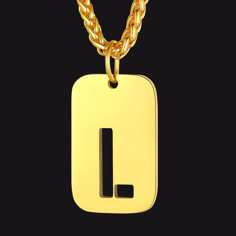 Personalized Hollow Letter Initial Dog Tag Pendant Necklace for