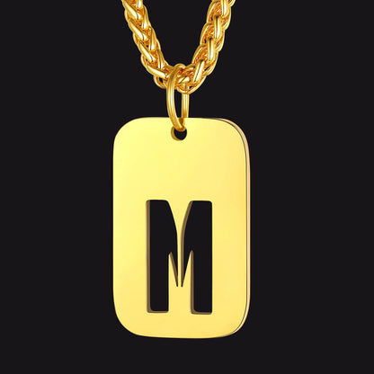 Personalized Hollow Letter Initial Dog Tag Pendant Necklace for