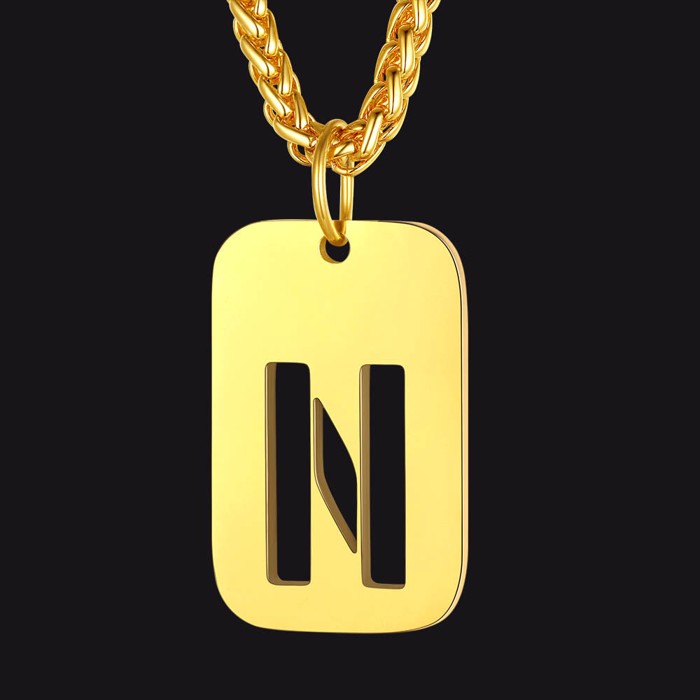 Personalized Hollow Letter Initial Dog Tag Pendant Necklace for