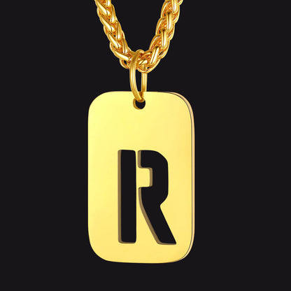 Personalized Hollow Letter Initial Dog Tag Pendant Necklace for