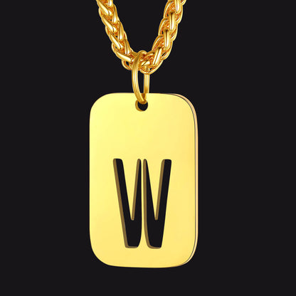 Personalized Hollow Letter Initial Dog Tag Pendant Necklace for