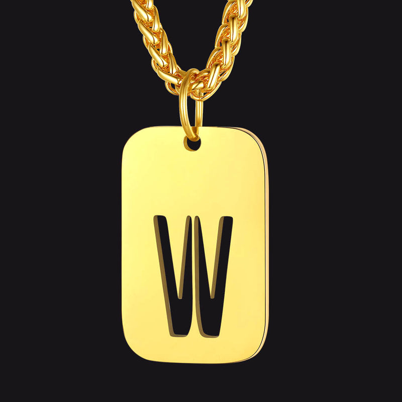 Personalized Hollow Letter Initial Dog Tag Pendant Necklace for