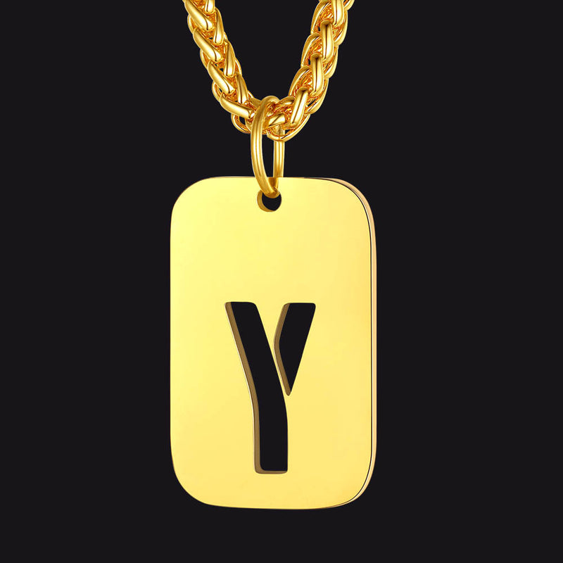 Personalized Hollow Letter Initial Dog Tag Pendant Necklace for