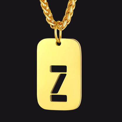 Personalized Hollow Letter Initial Dog Tag Pendant Necklace for