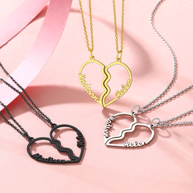 Custom Name Matching Heart Couple Necklaces Gift for Couple Mom Daughter