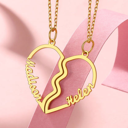 Custom Name Matching Heart Couple Necklaces Gift for Couple Mom Daughter
