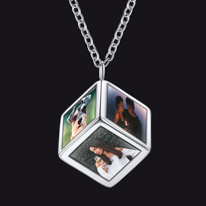 Personalized Cube Photo Pendant Necklace Memorial Gift for