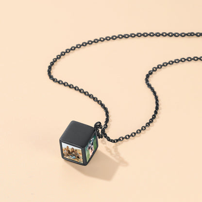 Personalized Cube Photo Pendant Necklace Memorial Gift for