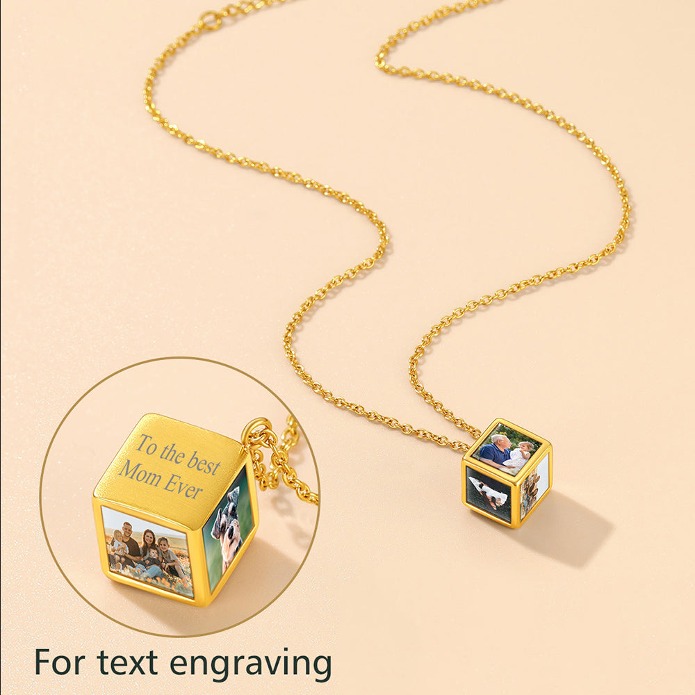 Personalized Cube Photo Pendant Necklace Memorial Gift for