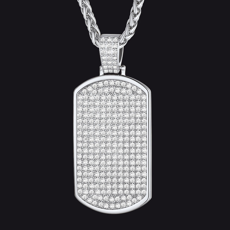 Stainless Steel Diamond Dog Tag Pendant Necklace for