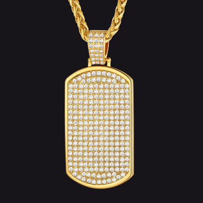 Stainless Steel Diamond Dog Tag Pendant Necklace for