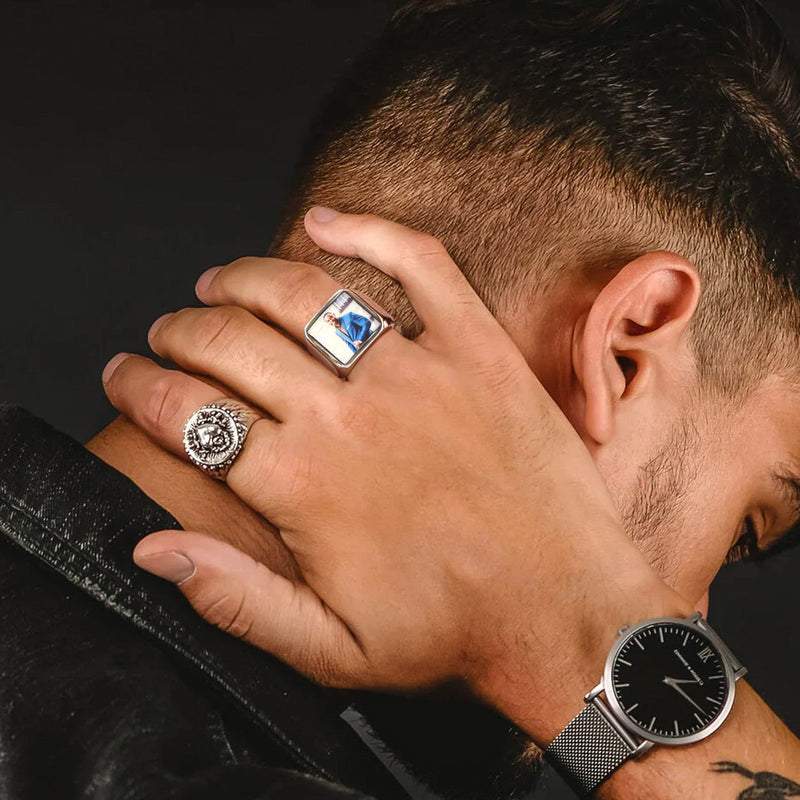 Customized Square Picture Signet Ring With Photo for