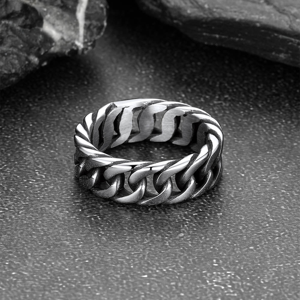 Stainelss Steel Cuban Chain Band Ring for