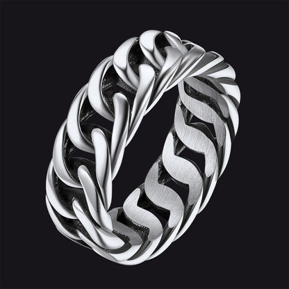 Stainelss Steel Cuban Chain Band Ring for