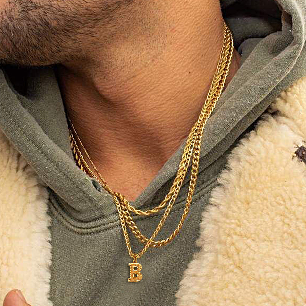 Initial A-z Letter Pendant Figaro Chain Choker Necklace for