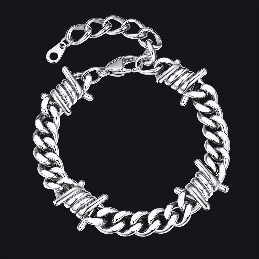 Barbed Wire Cuban Link Bracelet for in Stainless Steel