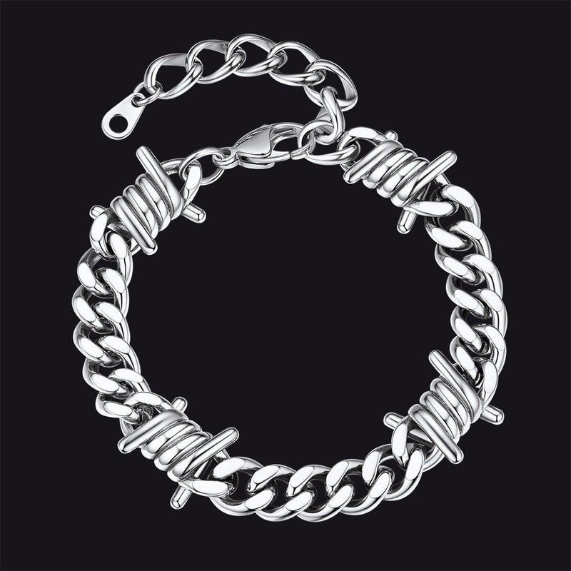 Barbed Wire Cuban Link Bracelet for in Stainless Steel