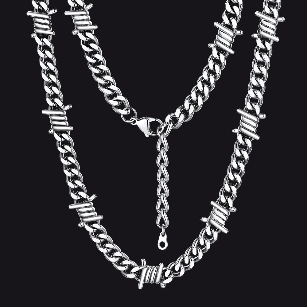 Barbed Wire Cuban Link Chain Choker Necklace for