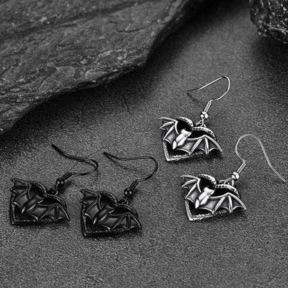 Gothic Bat Heart Dangle Earrings for Halloween Gift