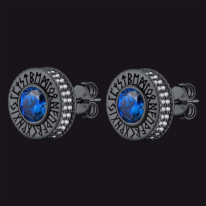 Sterling Silver Viking Runes Gemstone Stud Earrings for