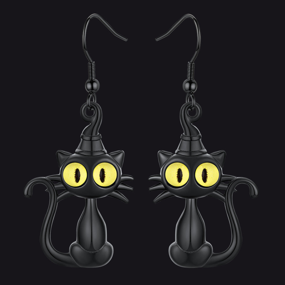 Black Cat Dangle Earrings for