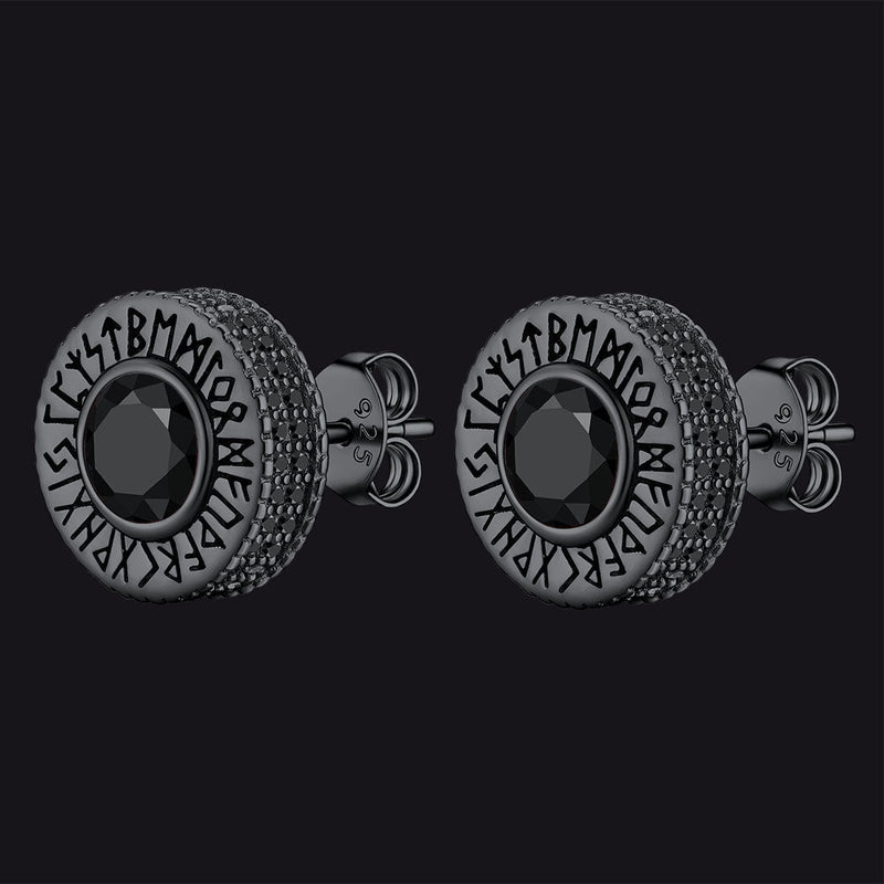 Sterling Silver Viking Runes Gemstone Stud Earrings for