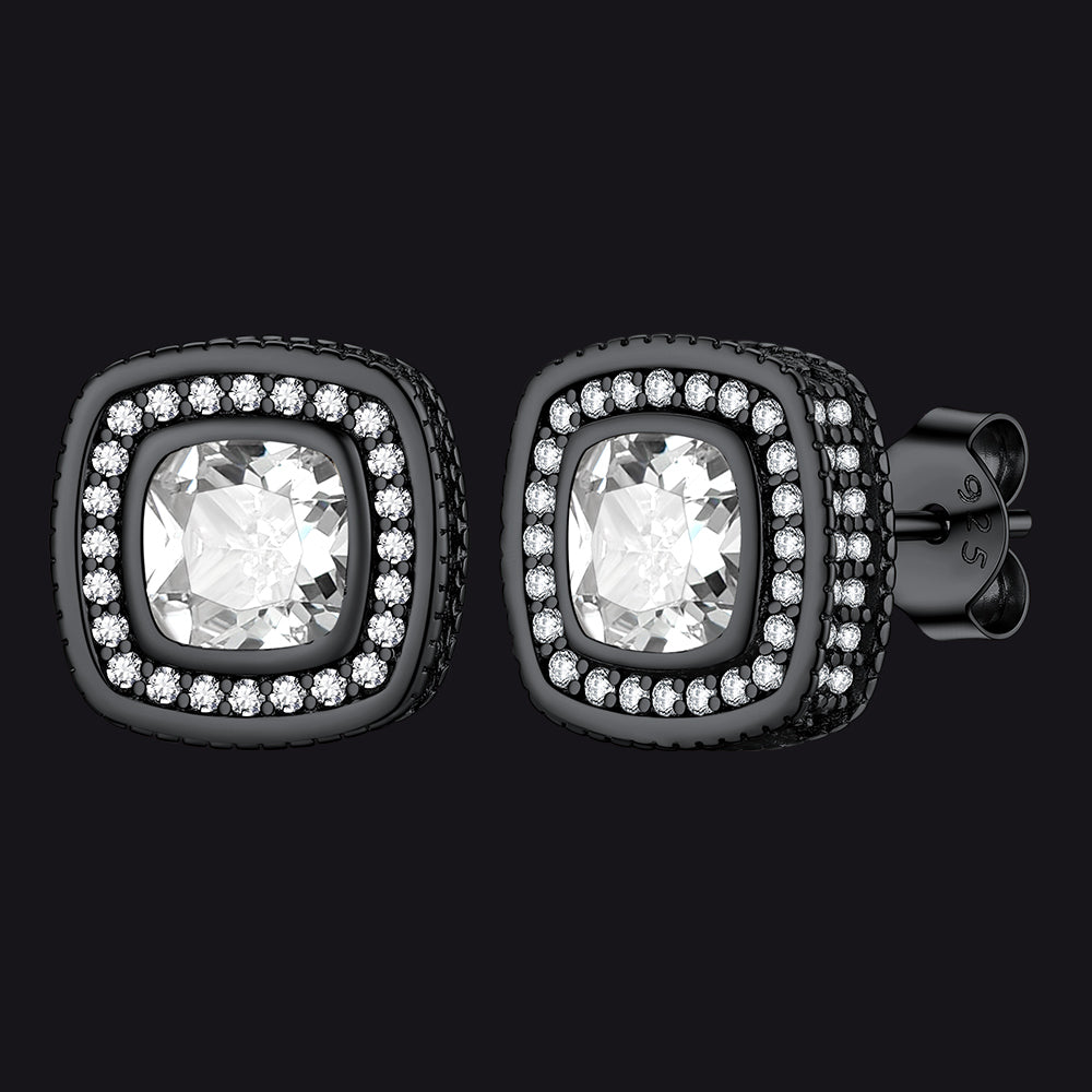 6mm Cushion Cut Diamond Halo Stud Earrings in Sterling Silver