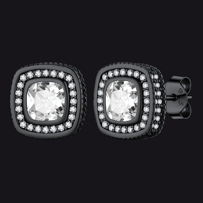 6mm Cushion Cut Diamond Halo Stud Earrings in Sterling Silver