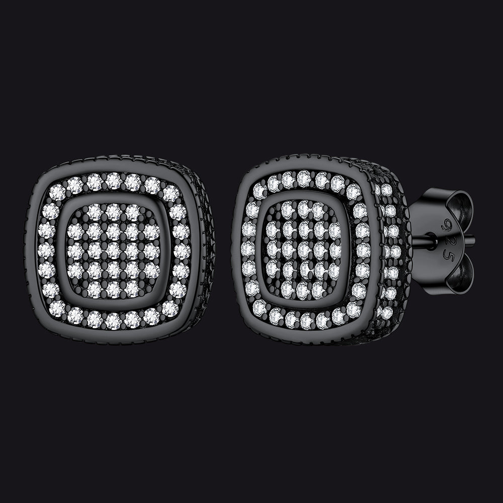 Sterling Silver Cushion Cut Diamond Stud Earrings for