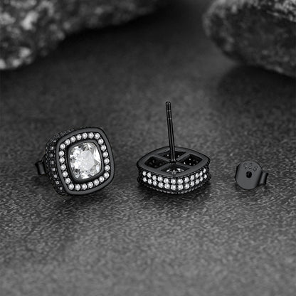 6mm Cushion Cut Diamond Halo Stud Earrings in Sterling Silver
