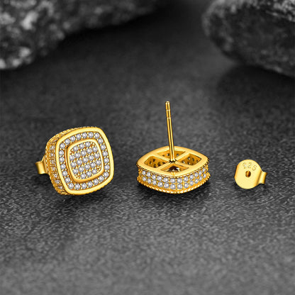 Sterling Silver Cushion Cut Diamond Stud Earrings for