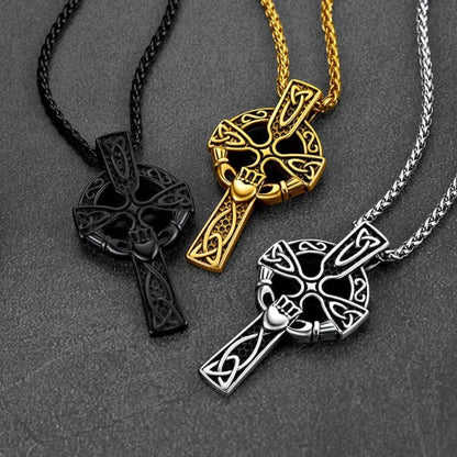 Irish Celtic Cross Necklace With Claddage for