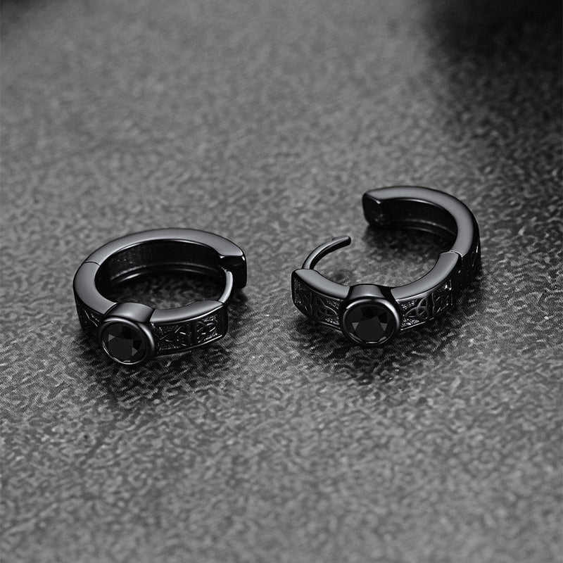 Black Onyx Celtic Knot Huggie Hoop Earrings for
