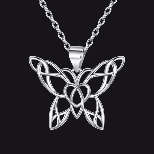 Celtic Knot Butterfly Pendant Necklace for