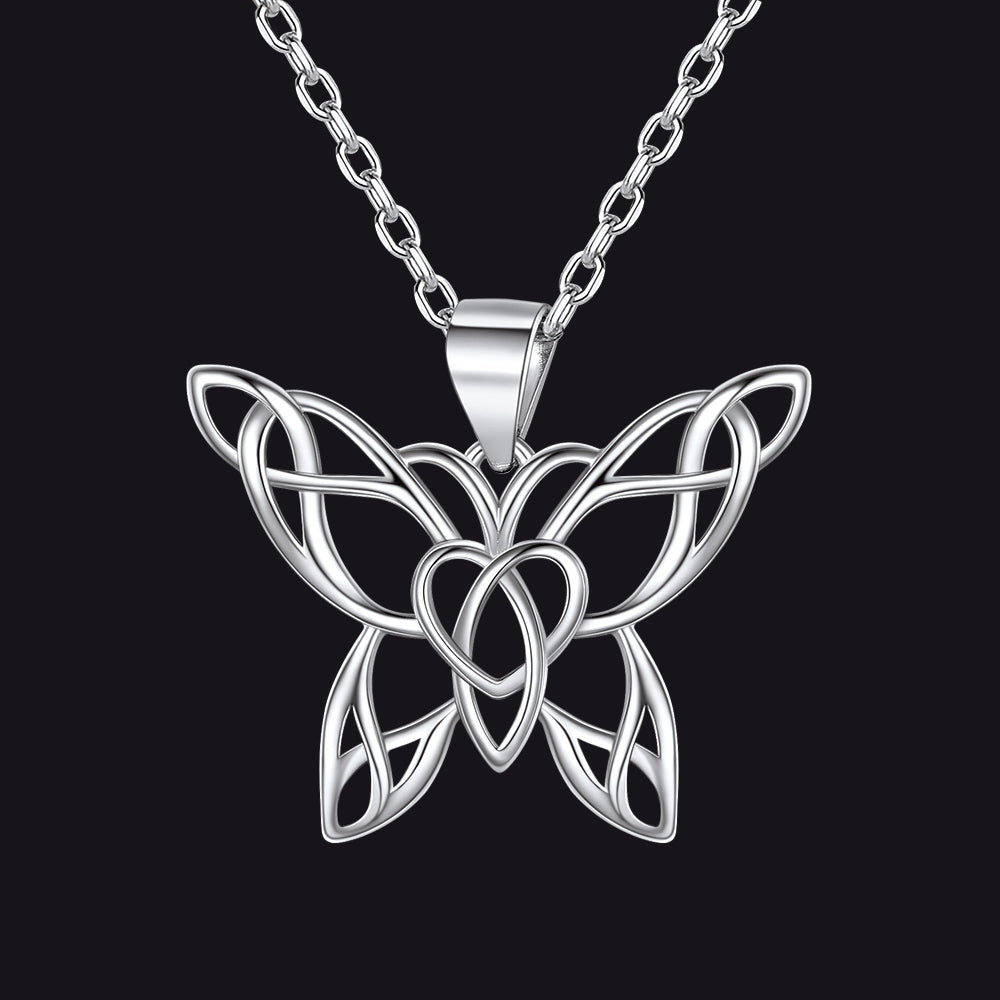 Celtic Knot Butterfly Pendant Necklace for