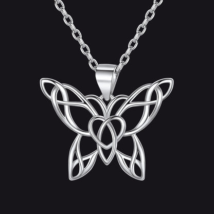 Celtic Knot Butterfly Pendant Necklace for