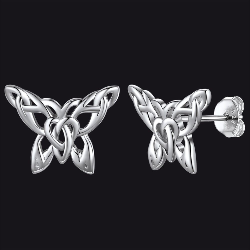 Silver Celtic Butterfly Stud Earrings for