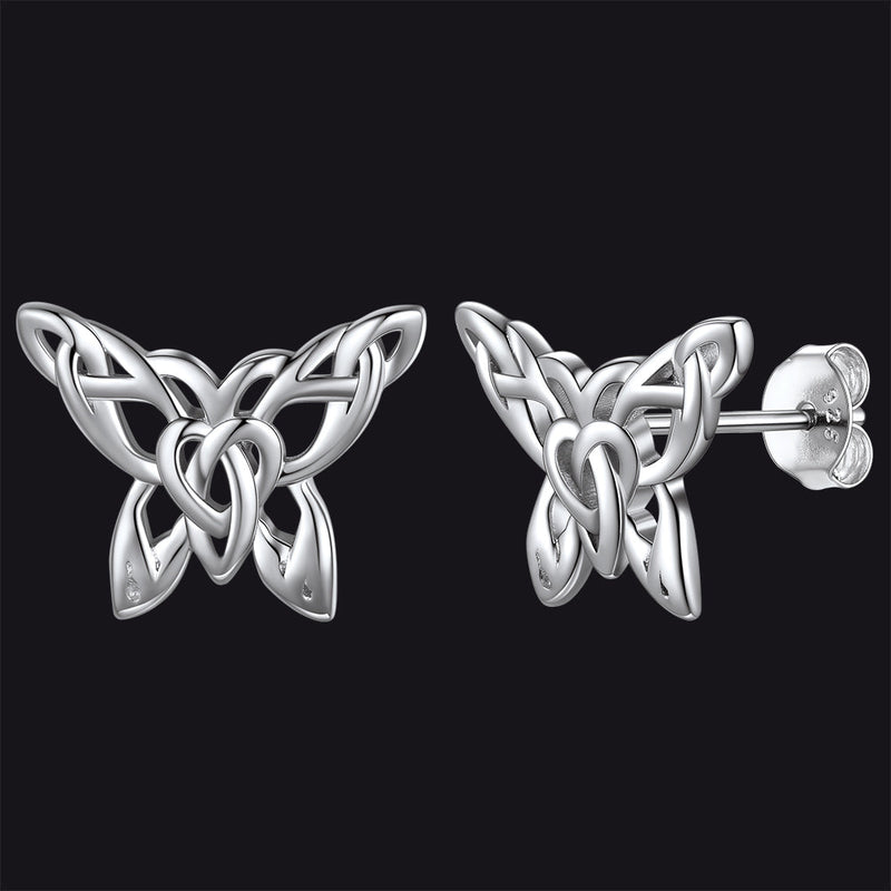 Silver Celtic Butterfly Stud Earrings for