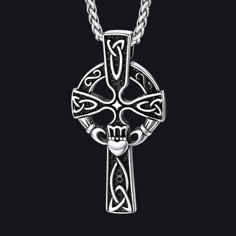 Irish Celtic Cross Necklace With Claddage for
