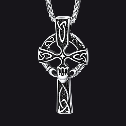 Irish Celtic Cross Necklace With Claddage for