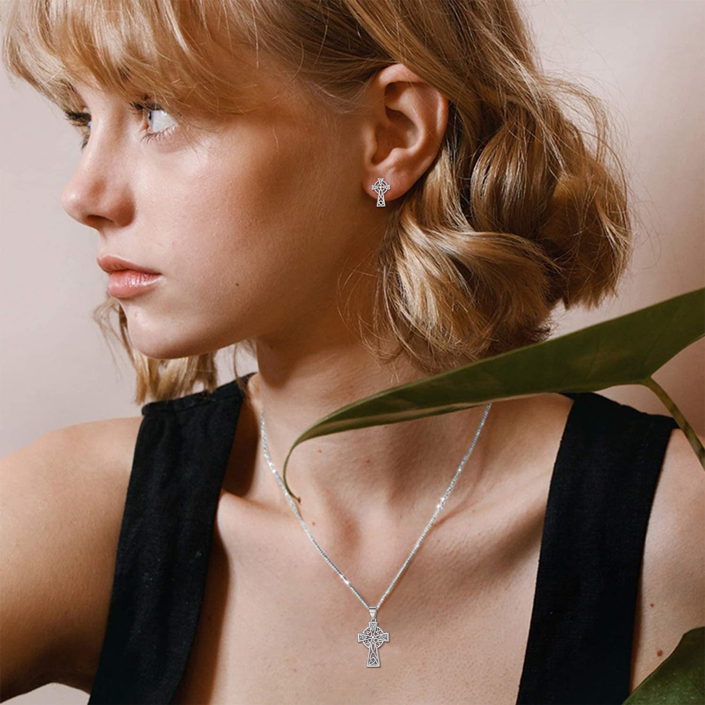 Sterling Silver Celtic Knot Cross Necklace for