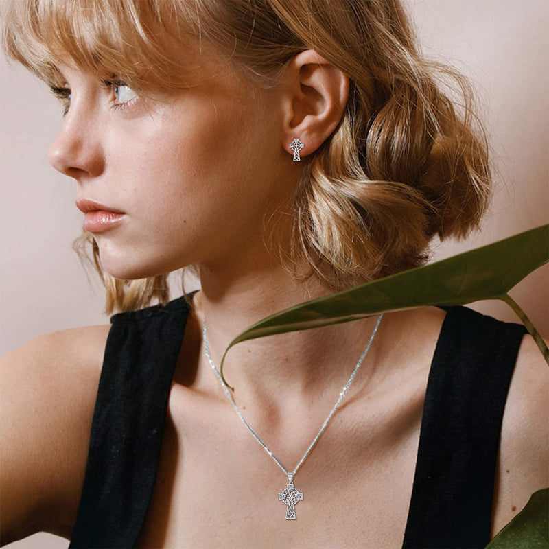 Sterling Silver Celtic Knot Cross Necklace for