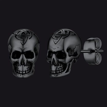 Celtic Triquetra Skull Stud Earrings for