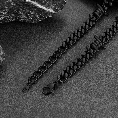 Barbed Wire Cuban Chain & Nail Cross Layered Necklaces Set for