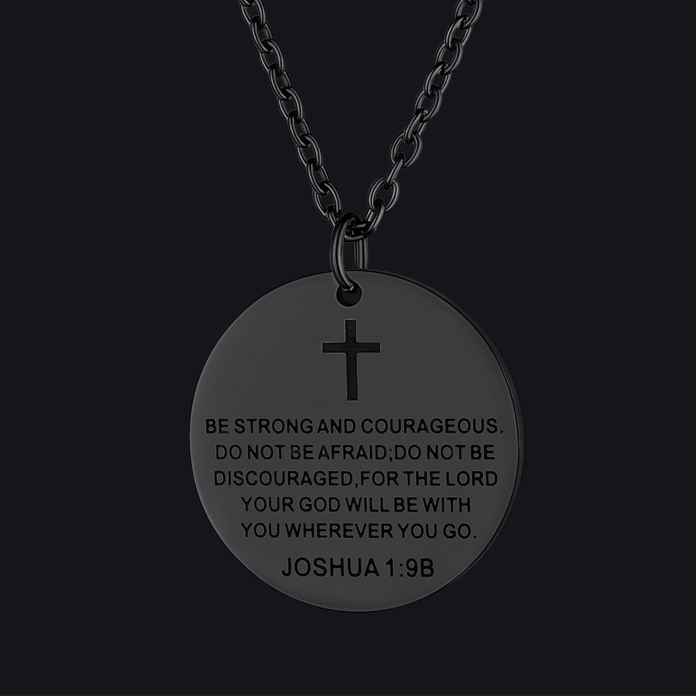 Christian Joshua 1:9 Cross Medal Necklace for