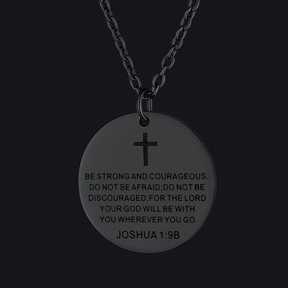 Christian Joshua 1:9 Cross Medal Necklace for