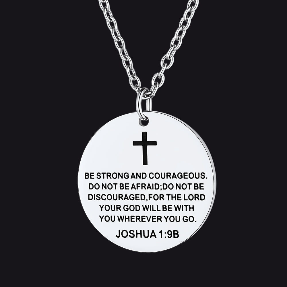 Christian Joshua 1:9 Cross Medal Necklace for